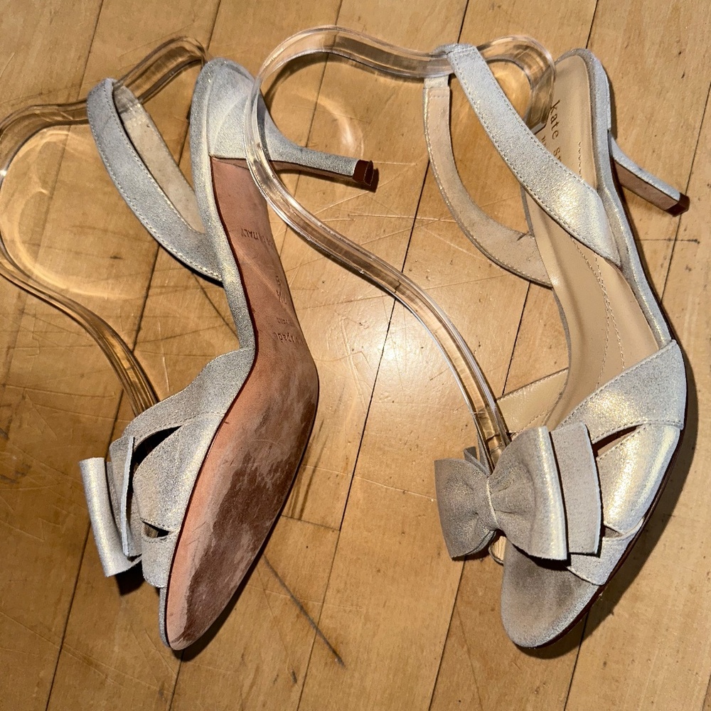 Kate spade gold shimmer suede sling back sandal, 7.5  CB2502 - Picture 7 of 9